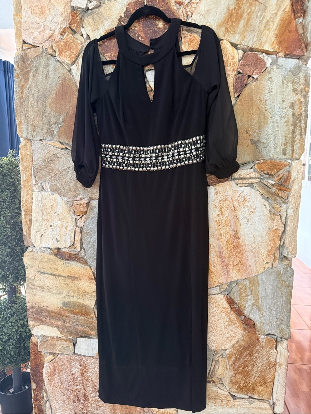 Signature by Sangria Black Beaded Waist Midi Dress